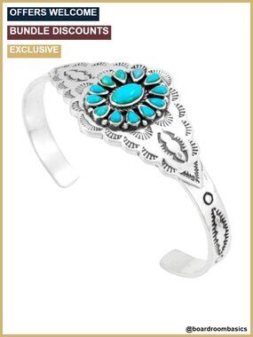 Sterling Silver 925 Turquoise Cuff Bracelet Genuine Gemstones Adjustable